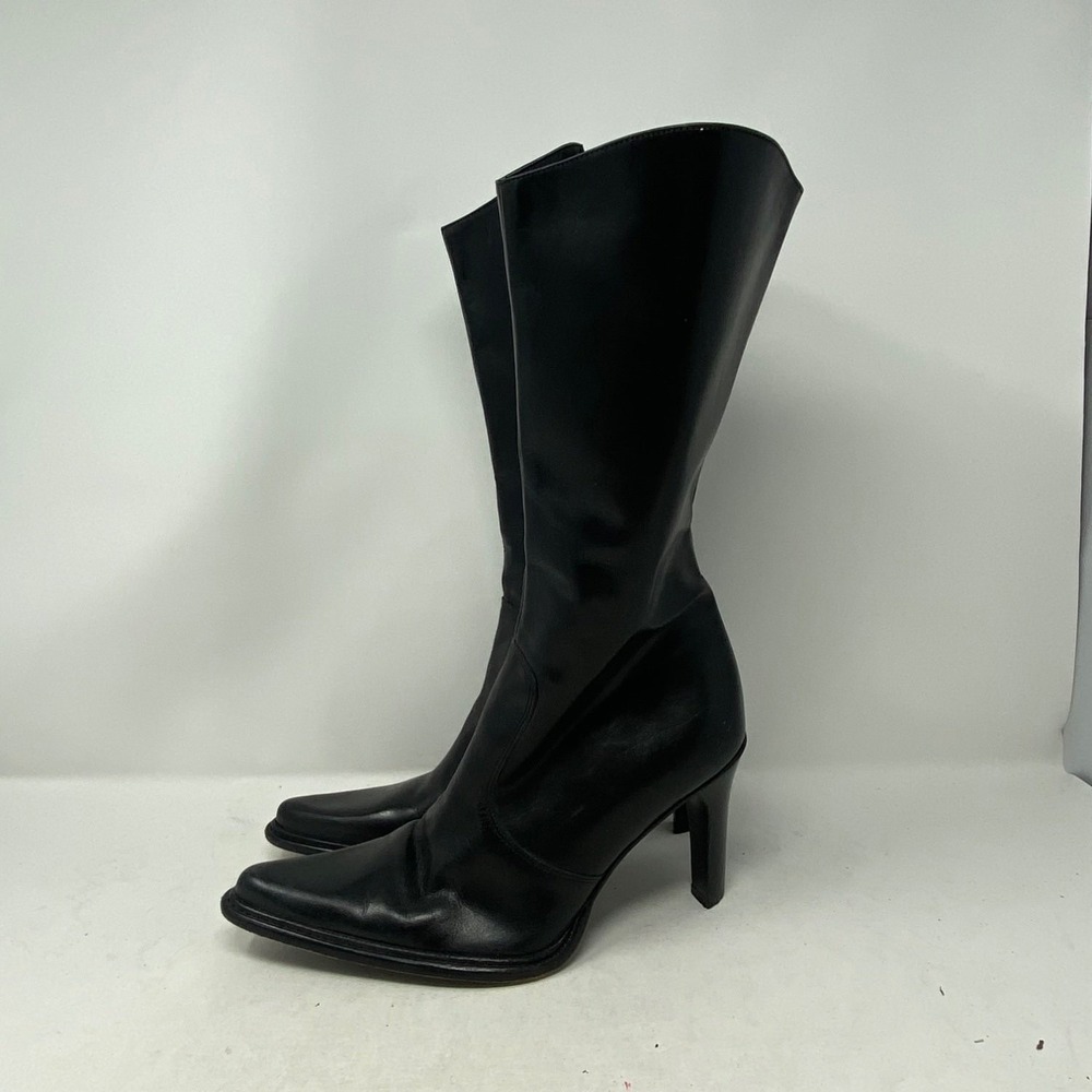 Antonio Melani Glove Fit Black Leather Knee High Stiletto Boots Womens 9 M